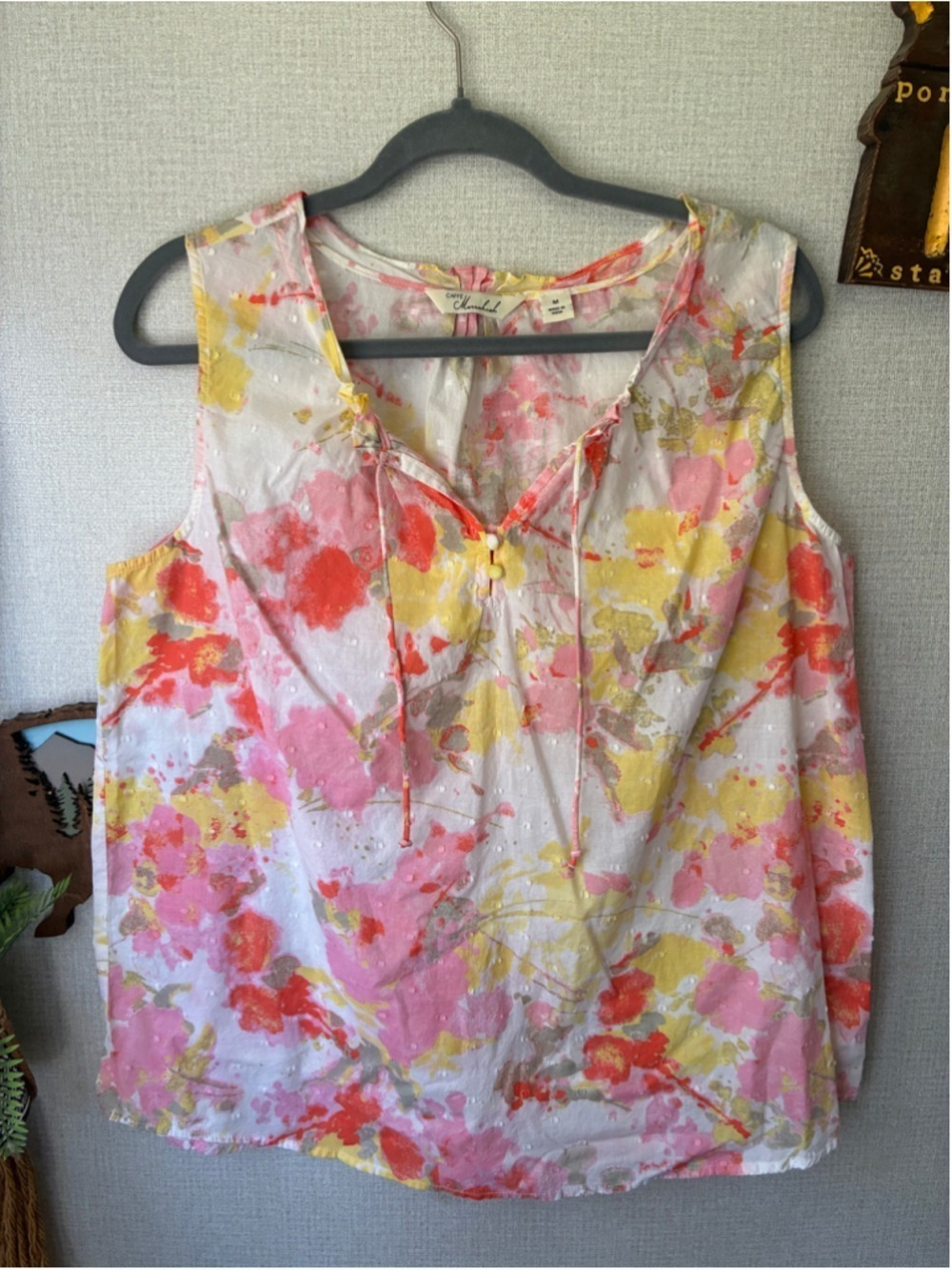 Caffe Marrakesh White Pink Floral Sleeveless Top Size Medium